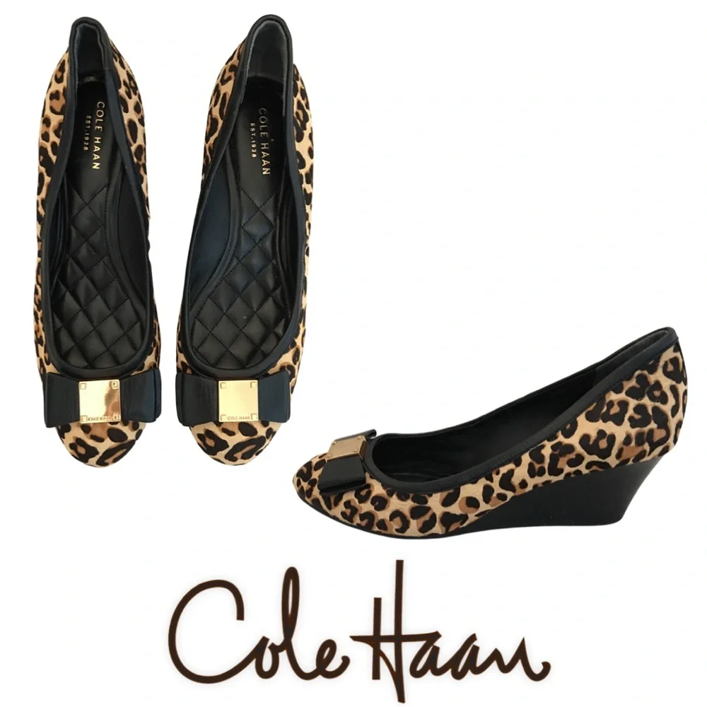 Cole Haan Leopard Print Wedge Ballet Flats with Gold Accent